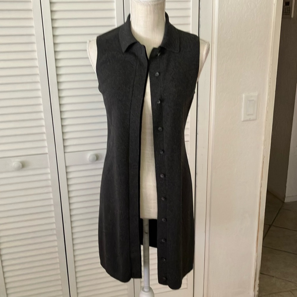 Theory Black Sleeveless Long Button-Front Cardigan